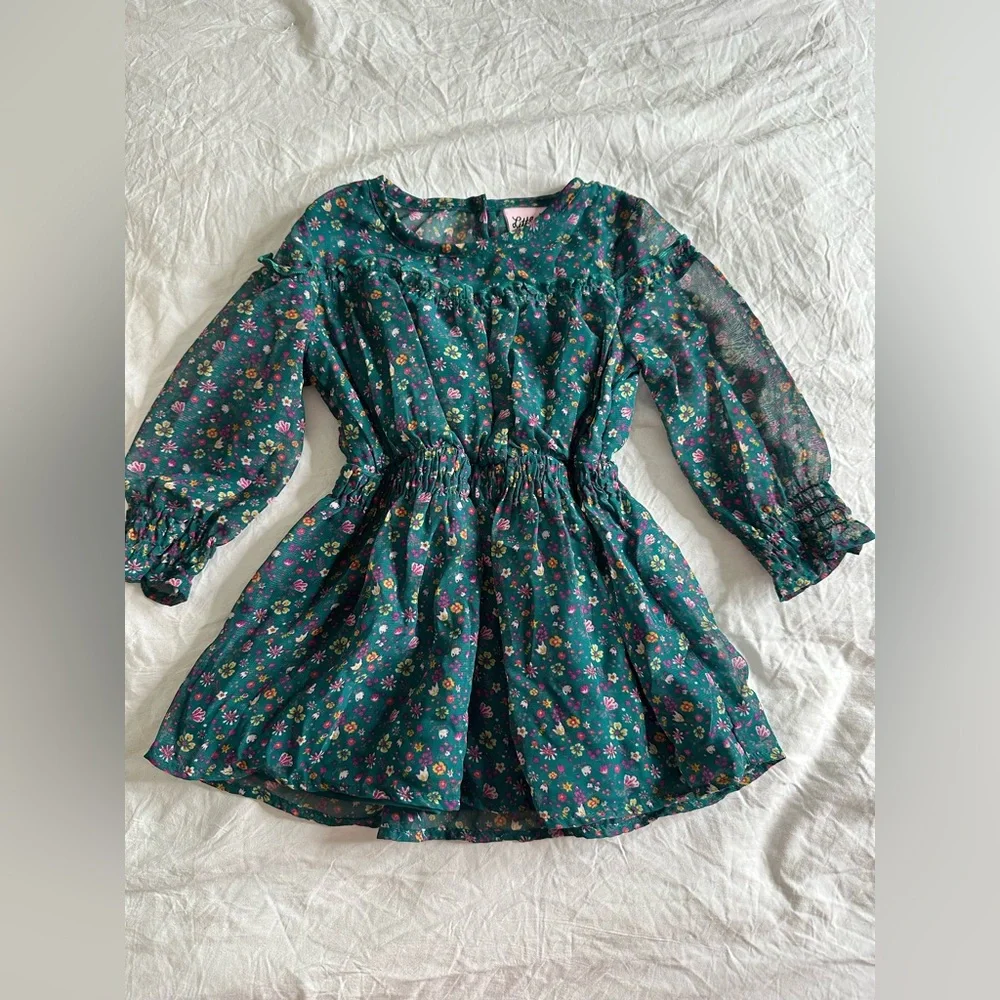Green floral Dress with vest size 12 months